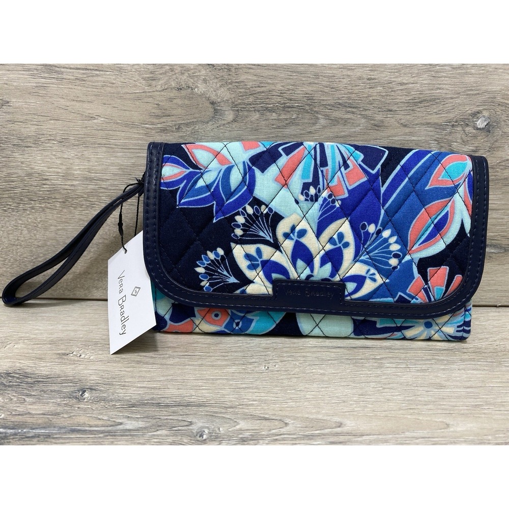 Vera Bradley Faux Leather Trimmed Wristlet in Lotus Flower Swirl New